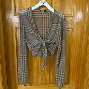 Plaid Tie-Front Blouse